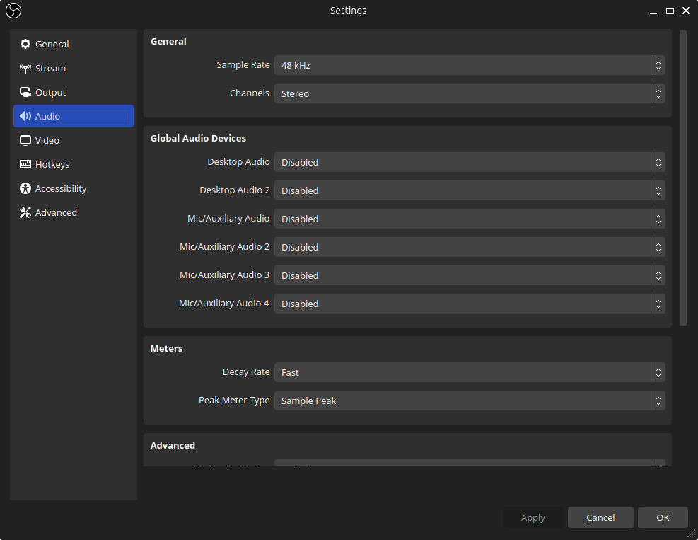 OBS Studio Global Audio Devices settings